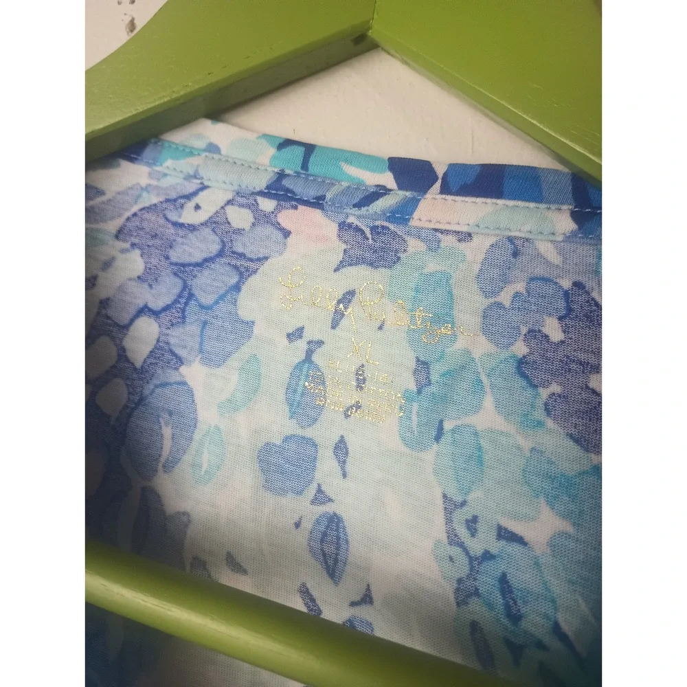 Lilly Pulitzer Girls XL Blue Abstract Print Long Sleeve Cotton Top Pullover